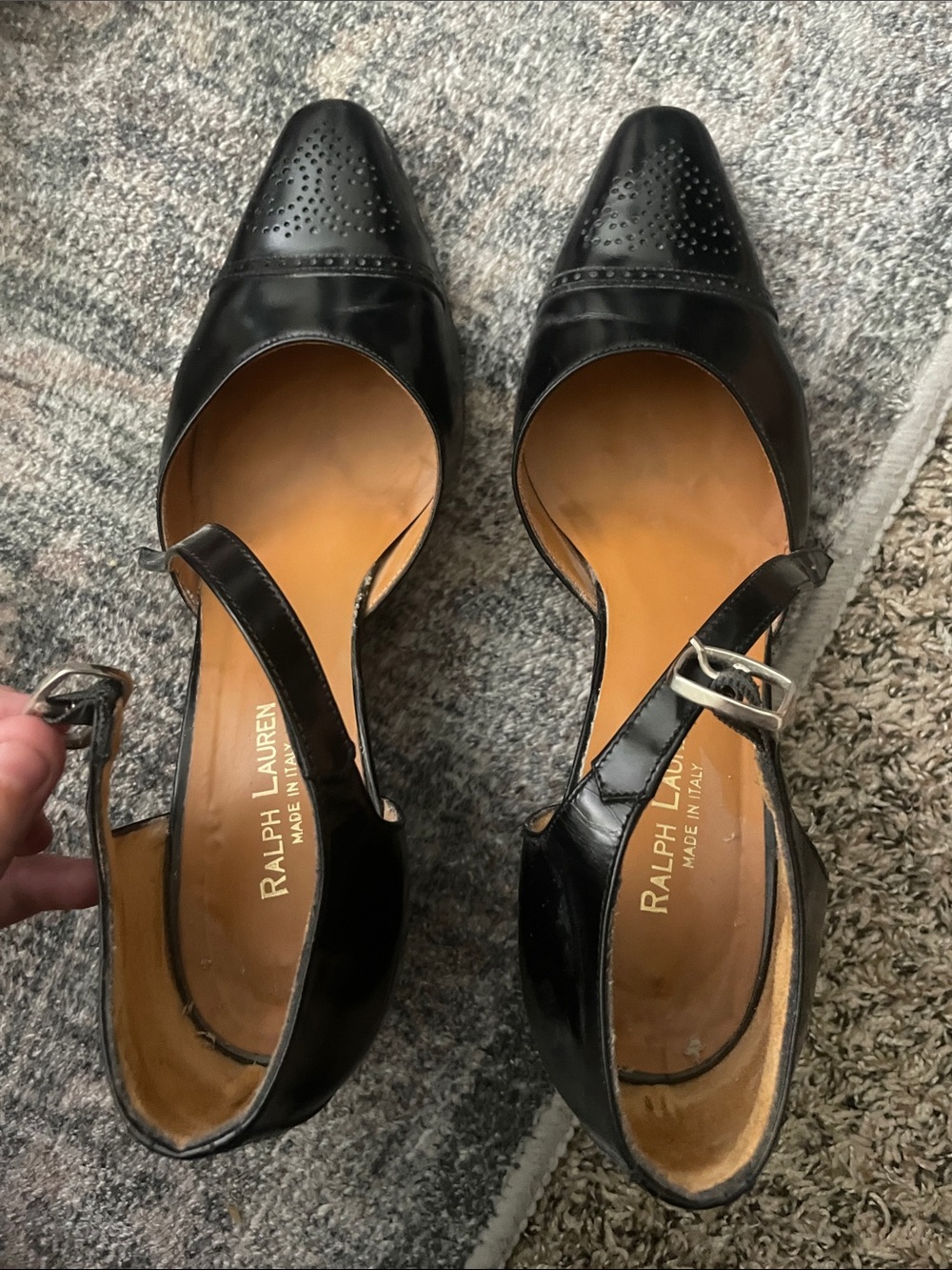 Ralph Lauren Black Leather D'Orsay Slingback Heels